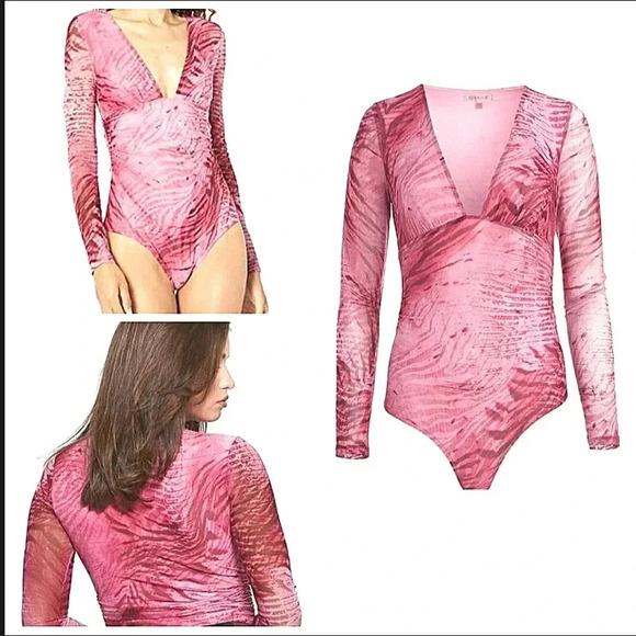 Retro Sexy Sheer Grunge Tie Dye Goth Whimsical Punk Stretch Bodysuit - Picture 1 of 5